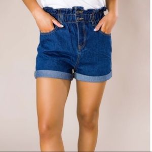 Dark Cinched Waist Denim Shorts
